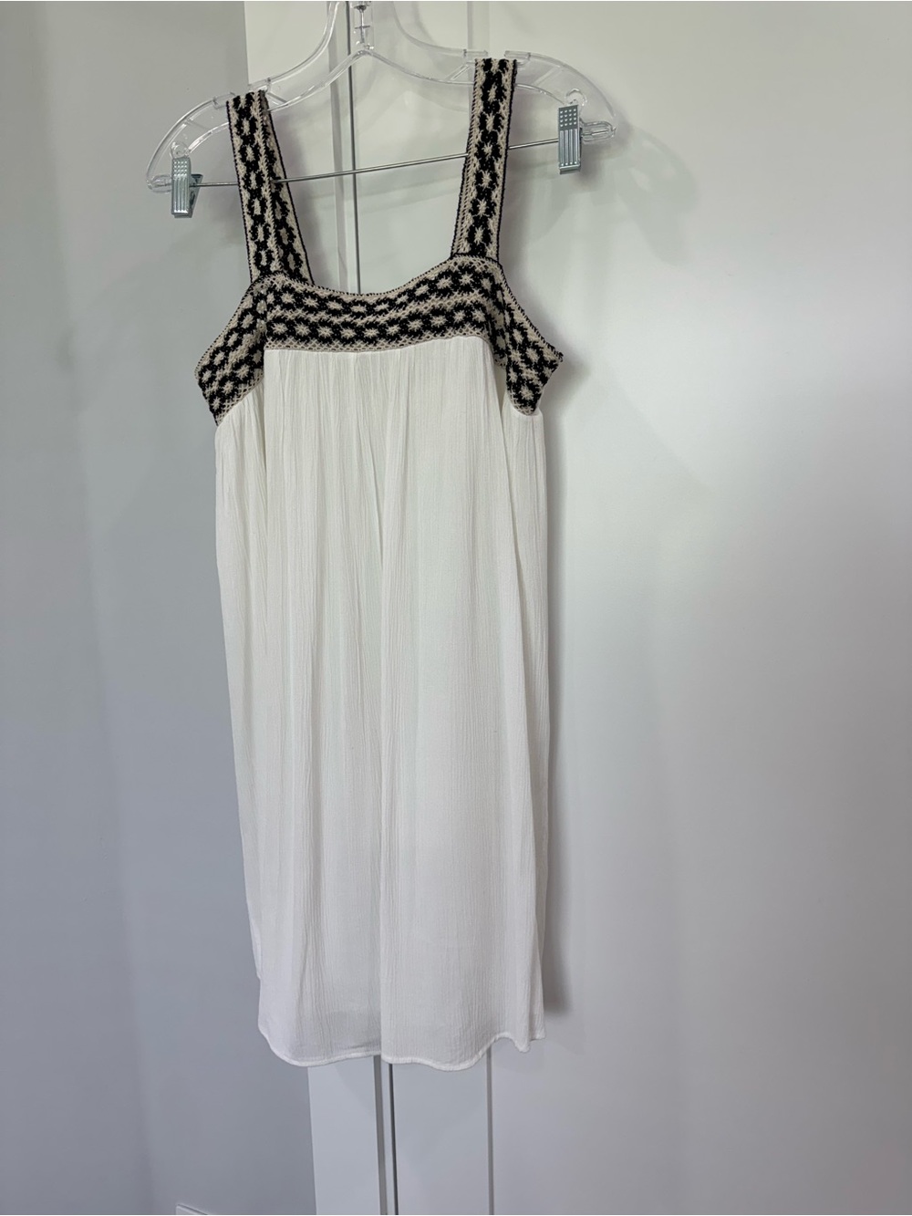 Goa Beachwear by Japna White Sundress with Black Crochet straps & trim M